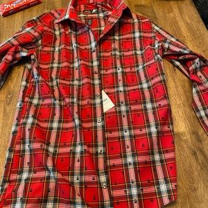 Skull oxford button down work shirt new with tags